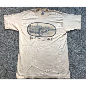 Vintage 1994 Large Black Lake New York Loon Single Stitch Graphic T-Shirt